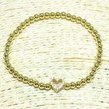 82046, PAVE HEART STEEL BEAD STRETCHABLE BRACELET