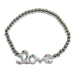 82948, "LOVE" PAVE BALL STRETCH BRACELET *STAINLESS STEEL