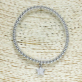 83117, PAVE STAR CHARM BEADED STRETCH BRACELET *STAINLESS STEEL