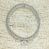 83118, PAVE EVIL EYE CHARM BEADED STRETCH BRACELET *STAINLESS STEEL