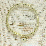 83118, PAVE EVIL EYE CHARM BEADED STRETCH BRACELET *STAINLESS STEEL