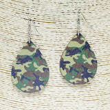 83745, CAMOUFLAGE TEARDROP WOOD EARRING