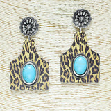 83748, CATTLE TAG WOOD TURQUOISE EARRING