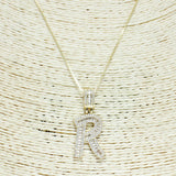 83871, GOLD INITIAL CUBIC ZIRCONIA PENDANT NECKLACE