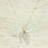 83871, GOLD INITIAL CUBIC ZIRCONIA PENDANT NECKLACE