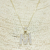 83871, GOLD INITIAL CUBIC ZIRCONIA PENDANT NECKLACE