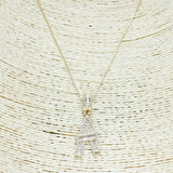 83871, GOLD INITIAL CUBIC ZIRCONIA PENDANT NECKLACE