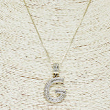 83871, GOLD INITIAL CUBIC ZIRCONIA PENDANT NECKLACE