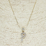 83871, GOLD INITIAL CUBIC ZIRCONIA PENDANT NECKLACE