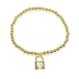 83942, PADLOCK HEART BEADED STRETCH BRACELET *STAINLESS STEEL