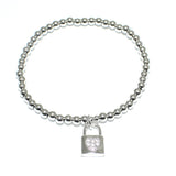 83942, PADLOCK HEART BEADED STRETCH BRACELET *STAINLESS STEEL