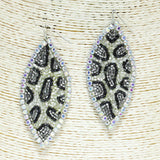 84067, LEOPARD GLITTER LEAF SEED BEADED EARRING
