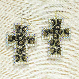 84068, LEOPARD GLITTER CROSS SEED BEADED EARRING