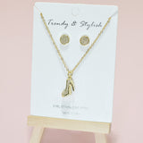 84126, PAVE HIGH HEEL NECKLACE SET *STAINLESS STEEL