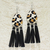 84254, LEOPARD PRINT WOODEN TASSEL EARRING