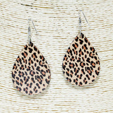 84259, LEOPARD TEARDROP WOODEN EARRING
