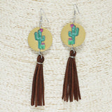 84366, WESTERN CACTUS LEATHER TASSEL EARRING