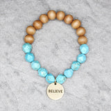 84723, "BELIEVE" FACETED BEAD STRETCH BRACELET