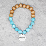 84723, "BELIEVE" FACETED BEAD STRETCH BRACELET
