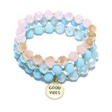 84727, "GOOD VIBES" MULTI LAYERED BEADED STRETCH BRACELET