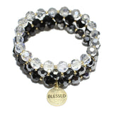 84727, "BLESSED" MULTI LAYERED BEADED STRETCH BRACELET