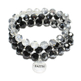84727, "FAITH" MULTI LAYERED BEADED STRETCH BRACELET