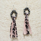 84739, BALL BEAD W/ FAUX LEATHER TASSEL EARRING