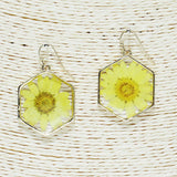 84841, HEXAGON PRESSED SUNFLOWER EARRING