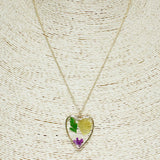 84846, HEART PRESSED FLOWER PENDANT NECKLACE