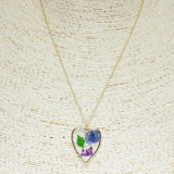 84846, HEART PRESSED FLOWER PENDANT NECKLACE