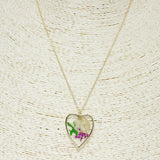 84846, HEART PRESSED FLOWER PENDANT NECKLACE