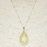 84849, OPEN TEARDROP PRESSED FLOWER PENDANT NECKLACE