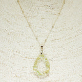 84849, OPEN TEARDROP PRESSED FLOWER PENDANT NECKLACE