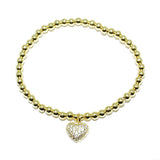 84962, PAVE HEART CHARM BALL BEAD STRETCH BRACELET *STAINLESS STEEL