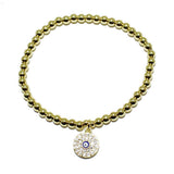 84963, PAVE EVIL EYE CHARM BALL BEAD STRETCH BRACELET *STAINLESS STEEL