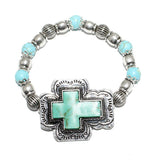 85084, WESTERN CROSS SEMI PRECIOUS STONE STRETCH BRACELET