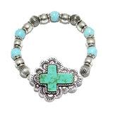 85086, WESTERN CROSS SEMI PRECIOUS STONE STRETCH BRACELET