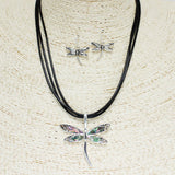 85134, DRAGONFLY W/ LEATHER CORD PENDANT NECKLACE