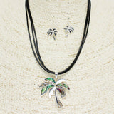 85134, PALM TREE W/ LEATHER CORD PENDANT NECKLACE