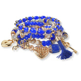 85212, "LOVE" HEART N KEY LOCK CHARM MULTI LAYERED STRETCH BRACELET