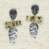 85238, PAVE STONE W/ HAMMERED METAL EARRING