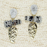 85238, PAVE STONE W/ HAMMERED METAL EARRING