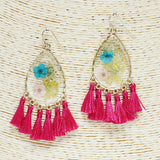 85242, PRESSED FLOWER W/ TASSEL EARRING