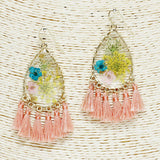 85242, PRESSED FLOWER W/ TASSEL EARRING