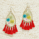 85242, PRESSED FLOWER W/ TASSEL EARRING
