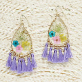85242, PRESSED FLOWER W/ TASSEL EARRING