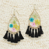 85242, PRESSED FLOWER W/ TASSEL EARRING