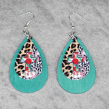 85253, CROSS N LEOPARD PRINT WOOD TEARDROP EARRING