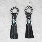 85254, WESTERN SQUASH BLOSSOM W/ FAUX LEATHER TASSEL EARRING