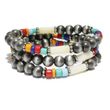 85419, WESTERN NAVAJO PEARL 3 LAYERED STRETCH BRACELET